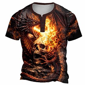 Men's Halloween T Shirt Henley Shirt Short Sleeve Designer Retro Vintage Henley Casual Daily Street Summer Spring Blue Purple Orange Henley Henley T-Shirt