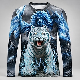 Men's Tiger Dragon T Shirt Long Sleeve T shirt 3D Print Crew Neck Shirt Exaggerated Designer Party Street 1 2 Spring Fall Clothing Apparel S M L XL XXL 2XL XXL