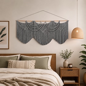 Handmade Woven Tapestry; Bohemian Diy Art Living Room Decor Rug; Home Tassel Cotton Rope Wall Tapestry