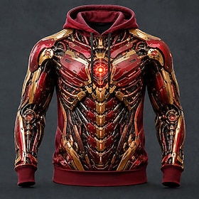 Men's Muscle Optical Illusion Hoodie Fashion Cool 3D Crew Neck Streetwear Party Red Drawstring Fall Winter Designer S M L XL XXL XXXL