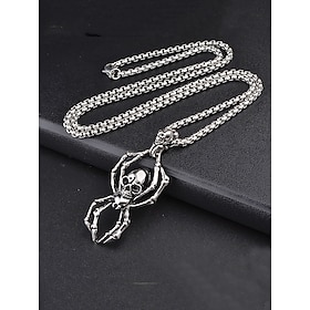 Men's Titanium Steel Gothic Punk Skull Spider Pendant Necklace, Statement Chain for Halloween Party, Rock Style, Biker Outfits, Theme Events and Daily Streetwe