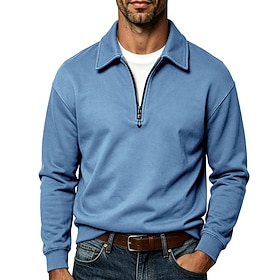 Homme Sweat-shirt Pull Sweat-shirt quart de fermeture éclair Bleu Noir Vert Véronèse Rouge Bordeaux bleu marine Revers Uni Fermeture éclair Quotidien Sport Lo
