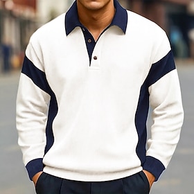 Herren Sweatshirt Pullover Weiß Marineblau Braun Revers Farbblock Patchwork Täglich Sport  Outdoor Ferien Streetwear Sportbekleidung Lässig Herbst Winter Bekle