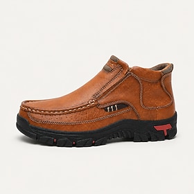 Men's Vintage Brown Leather Walking Shoes Casual Outdoor Hiking Shoes Comfortab…