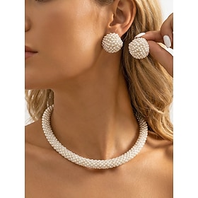 Women's Faux Pearl Rhinestone Necklace and Earrings Set, Elegant Pearl Jewelry Set for Wedding, Evening Party, Banquet, Cocktail Event, Holiday Celebration and