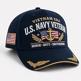 Vietnam Era Navy Veteran Cap, Embroidered U.S. Navy Veteran Baseball Hat with American Flag Anchor, Adjustable Military Veteran Gift for Men, Patriotic Navy C