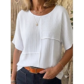 Women's Tunic Texture Patchwork Solid Color Stylish Short Sleeve Crew Neck Regular Tops Casual Blue White Black Pink Red Summer Spring Fall