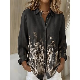 Women's Shirt Blouse Patchwork Buttons Print Graphic Geometric Plaid Vintage Tropical Daily Long Sleeve Shirt Collar Regular Tops Casual Daily White Khaki Dark