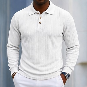 Men's Waffle Polo Shirts Textured Casual Work Quarter Zip Long Sleeve Fashion C…