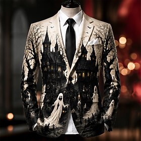 Halloween Men's Graphic Blazer Jacket Coat Fashion Comfortable Breathable Artistic Casual Casual Daily Party Evening Wear 3D Print Novelty Buttons Fall  Winter