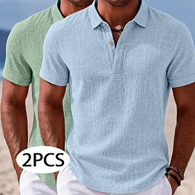 Men's Linen Shirt Polo Shirts Casual Vacation Classic Short Sleeve Fashion Plain Lightweight Buttons Summer Spring 1 2 3 4 5 Linen Shirt