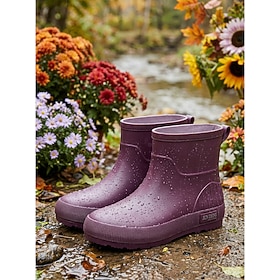 Women's Ankle Rain Boots Waterproof Pull-On Lightweight Comfort Fit for Gardening, Walking Wet Weather