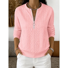 Women's Pullover Sweatshirt Half Zip Work Casual Long Sleeve Half Zip Regular Tops Casual White Black And White Black Pink Light Grey Fall Winter
