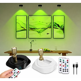 2Pack RGB Wall Spotlights, USB Rechargeable Dimmable LED Accent Lights with Remote Control, Adjustable Color Changing Picture Lights for Artwork, Cabinets, Bed