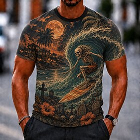 Halloween Men's Skull Zombies Bone T Shirt Short Sleeve T shirt 3D Print Crew Neck Shirt Gothic Street Dark Party Black 1 Black 3 Black 2 All Seasons Clothing