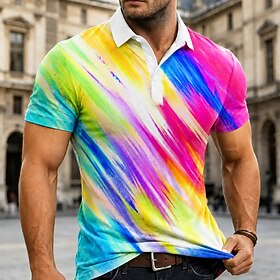 Men's Abstract Geometic Polo Shirts Short Sleeve Polo Shirts Lapel Casual Business Athleisure 3D Print Buttons Spring  Summer 1# 2# 3#