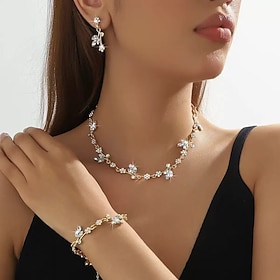Jewelry Set Three-piece Suit Chrome 1 Necklace 1 Bracelet Earrings Women's Fashion Jewelry Set For Party Wedding