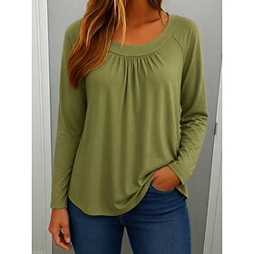 Women's Popover Shirt Ruched Fashion Daily Long Sleeve Crew Neck Regular Tops Casual Holiday Blue Light Green Red Green Fall Winter