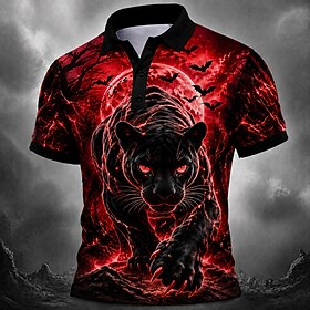 Halloween Men's Animal Polo Shirts Short Sleeve Lapel Casual Daily Modern Street Athleisure Festival 3D Print Buttons Spring  Summer Blue Violet Wine