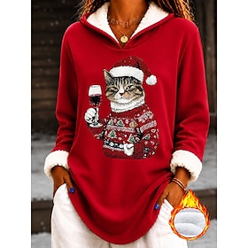 Women's Pullover Hoodie Sweatshirt Print Graphic Animal Warm Fashion Modern Long Sleeve Hooded Long Tops Casual Street Blue Pink Red Grey Fall Winter