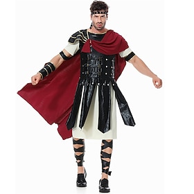 Set Retro Vintage Ancient Rome Roman Cloak Tunic with Accessories Short Sleeves Centurion Round Neck Fancy Dress Men's Halloween Carnival Masquerade Party Perf