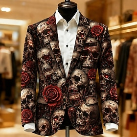 Halloween Men's Skull Blazer Jacket Coat Fashion Comfortable Breathable Artistic Casual Casual Daily Party 3D Print Buttons Multi Pocket Fall  Winter Notch Lon
