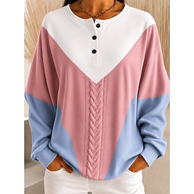Women's Pullover Sweatshirt Print Graphic Geometric Color Block Warm Active Vintage Long Sleeve Crew Neck Round Neck Regular Tops Casual Street Dailywear White
