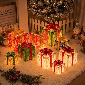 Christmas Decorations Indoor,  Set of 3 Christmas Lighted Gift Boxes 50 LED Light Up Xmas Present Ornament for Tree Indoor Outdoor Yard Holiday Door Decor- Sma