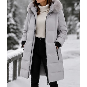 Women's Winter Coat Down Jacket Warm Comfortable Zipper Pocket Casual Solid Color Vacation Daily Wear Going out Weekend Long Hooded Regular Long Sleeve Outerwe
