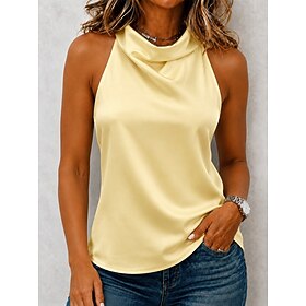 Women's Satin Tank Plain Vacation Stylish Sleeveless Halter Neck Regular Tops Casual Daily Outdoor White Black Yellow Brown Green Summer