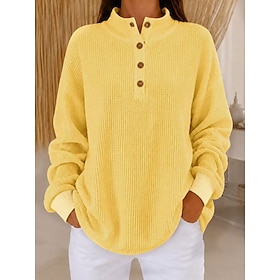 Women's Waffle Hoodies Pullover Plain Fashion Casual Long Sleeve High Neck Regular Tops Casual Work White Yellow Red Grey Spring Fall