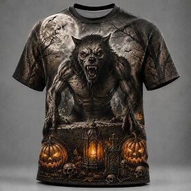 Halloween Men's Wolf Skulls T Shirt Short Sleeve T shirt 3D Print Crew Neck Shirt Exaggerated Designer Horror Club Party Street Black 1 Black 2 Summer Spring A