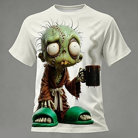 Halloween Men's Skull Zombies Bone T Shirt Short Sleeve T shirt 3D Print Crew Neck Shirt Gothic Street Dark Party White Green All Seasons Clothing Apparel S M