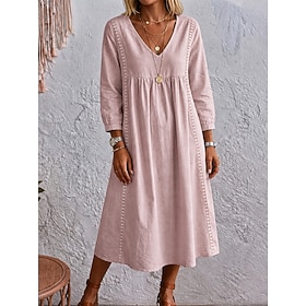 Women's Midi Dress Casual Dress White Lace Wedding Dress Vacation Stylish Casual Solid Color 3/4 Length Sleeve V Neck Blue White Black Pink Summer Spring Fall