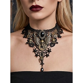 Women's Gothic Lace Steampunk Choker Necklace, Alloy  Lace Black White Punk Collar for Halloween Costume, Cosplay, Parties, Gothic Weddings and Festival Dress