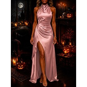 Halloween Women's Midi Dress Satin Dress Party Dress Fashion Hot Modern Outdoor Vacation Party Plain Sleeveless Halter Neck Black Pink Burgundy Brown Summer Sp