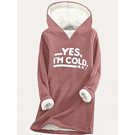 Women's Pullover Hoodie Sweatshirt Print Graphic Letter Casual Long Sleeve Hooded Long Tops Casual Street Dailywear Blue Pink Grey Fall Winter