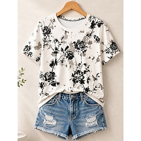 Women's Summer Tops Floral Graphic Plants Elegant Vintage Stylish Short Sleeve Crew Neck Round Neck Regular Tops Casual Blue White Red Green Apricot Summer Spr