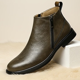 Men's Side-Zip Ankle Boots, Minimalist Round-Toe Business Casual Boots For Matu…