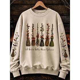 Halloween Women's Pullover Sweatshirt Print Graphic Letter Halloween Fashion Casual Long Sleeve Crew Neck Regular Tops Casual Street Dailywear Beige Fall Winte