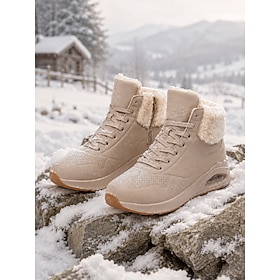 Women's Khaki Lace Up Ankle Boots with Faux Fur Collar  Warm Lined, Winter High Top Sneakers, Shock-Absorbing Sole Casual Walking Shoes for Daily Street, Leisu