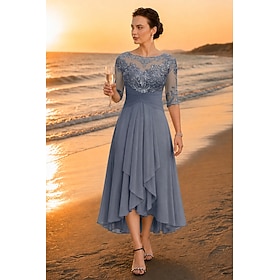 A-Line Asymmetrical Ankle Length Party Dress Cocktail Dress Wedding Guest Dress Mother of the Bride Dress Half Sleeve V Neck Elegant Plus Size High Low Wedding