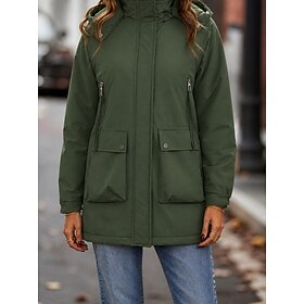 Women's Winter Coat Warm Pocket Outdoor Plain Casual Regular Hooded Long Sleeve Outerwear White Black Pink Winter