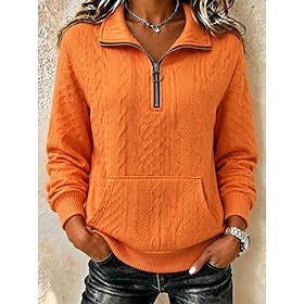 Women's Pullover Fashion Streetwear Daily Turndown Zipper Long Sleeve Regular Tops Knit Blue Hot Pink Fall