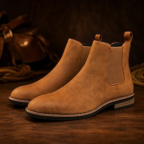 Men's Brown Chelsea Boots, Classic Suede-Look Slip-On Ankle Boots with Elastic Side Panels for Mature Men, Office, Travel and Smart Casual Wear