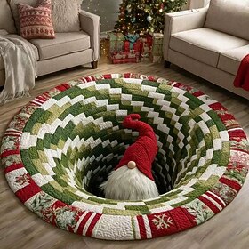 Christmas 3D Vortex Optical Illusion Round Rug, Non Slip Decorative Floor Mat, Festive Visual Trap Design, Xmas Home Decoration Gift for Family and Holiday Par