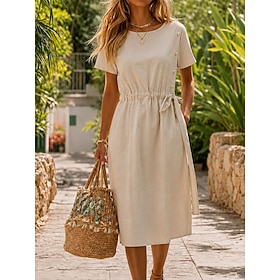 Women's Knee Length Dress Casual Dress Elegant Vacation Vintage Plain Short Sleeve Crew Neck Green Dark Blue Summer Spring Fall