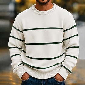 Men's Striped Pullover Sweater Jumper Knitwear Crewneck Casual Daily Home Vacation Knitting Keep Warm Long Sleeve Fall Winter 1# 2# 3#