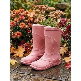 Women's Mid-Calf Rain Boots Waterproof Pull-On Lightweight Comfort Fit for Gardening, Walking  Rainy Weather