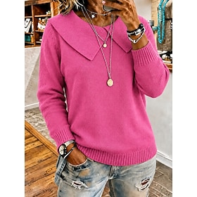 Women's Pullover Sweater Jumper Elegant Fashion Streetwear Crew Neck Knitted Long Sleeve Long Tops Knit Blue White Spring Fall